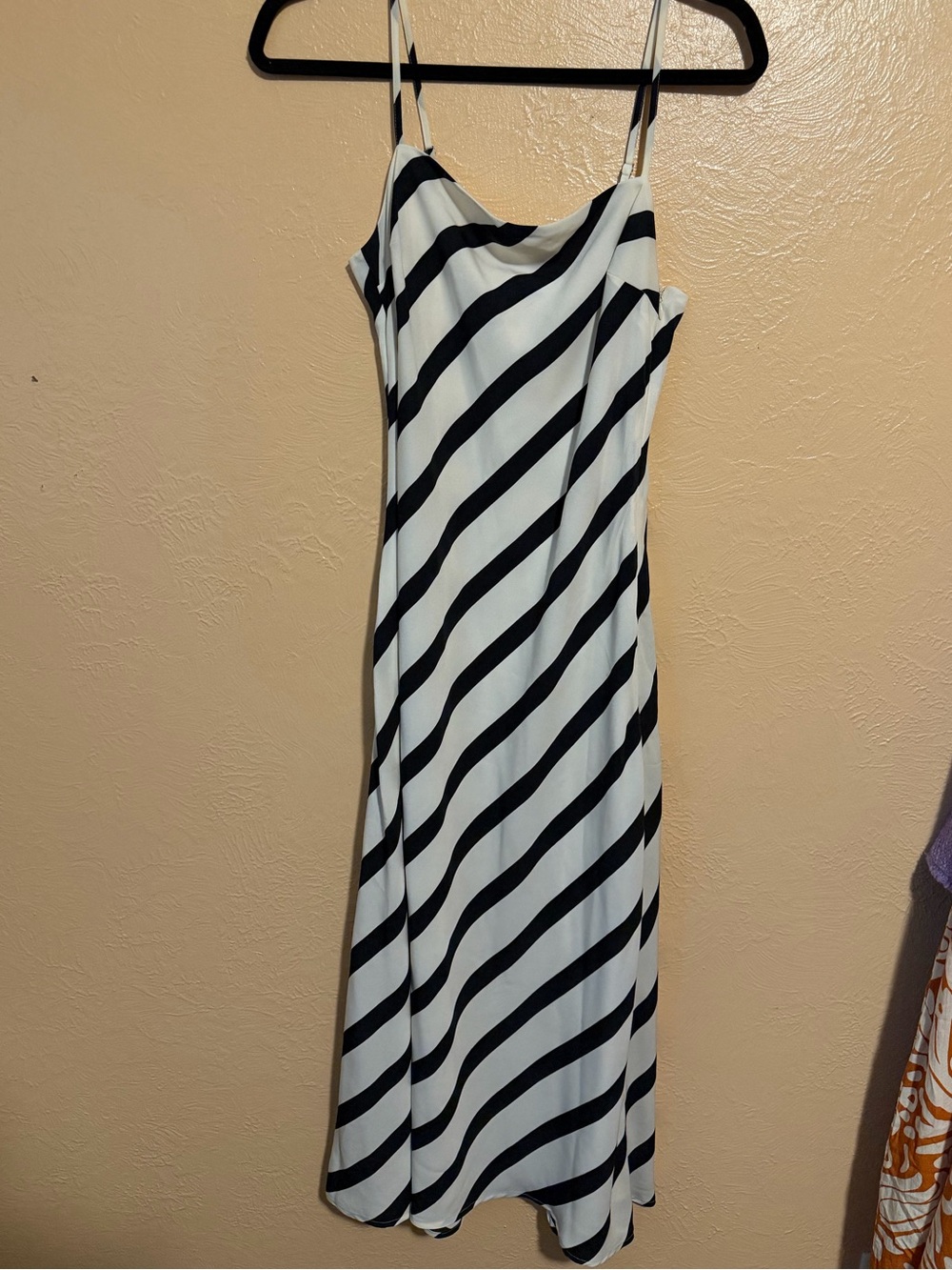 Abercrombie & Fitch Black and White Diagonal Stripe Midi Slip Dress